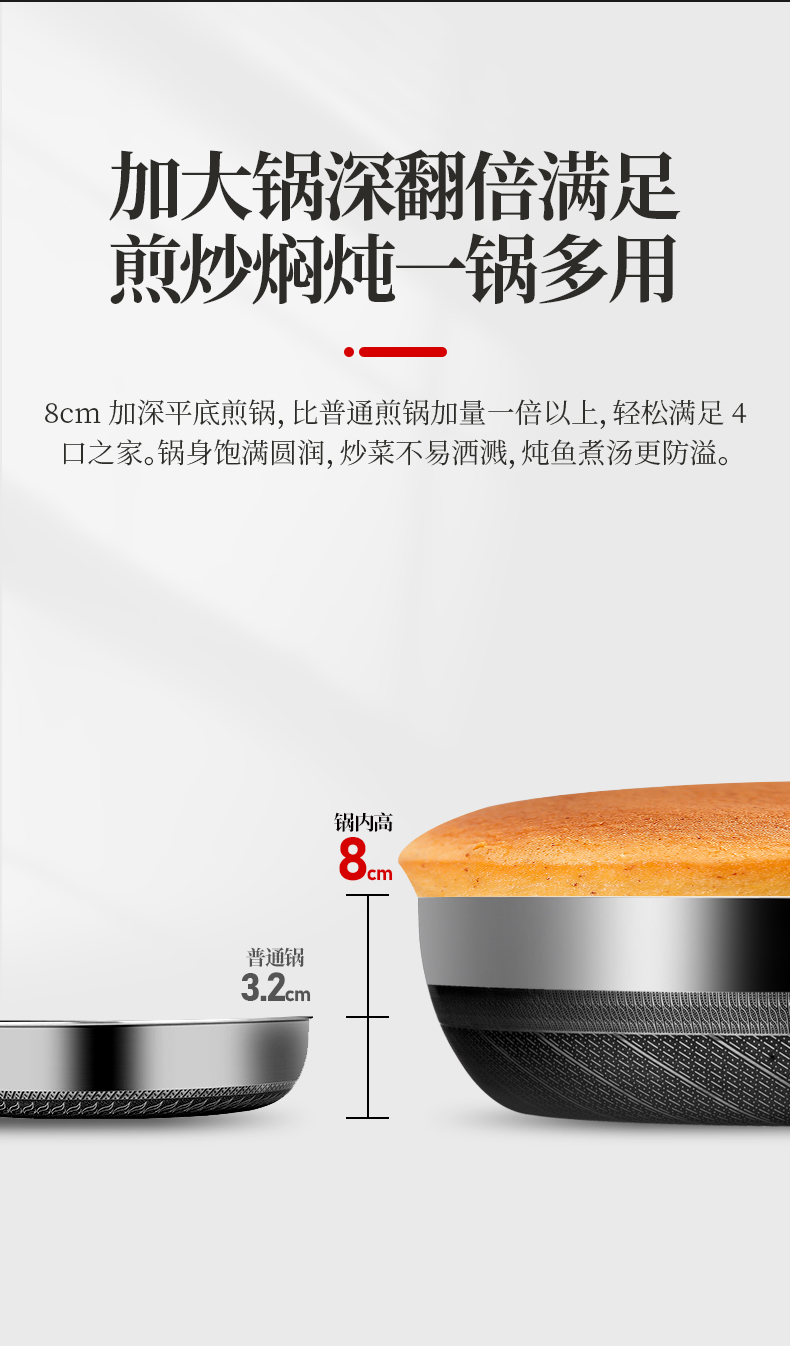 神田 316L不锈钢 双面屏平底炒锅 28cm 图11