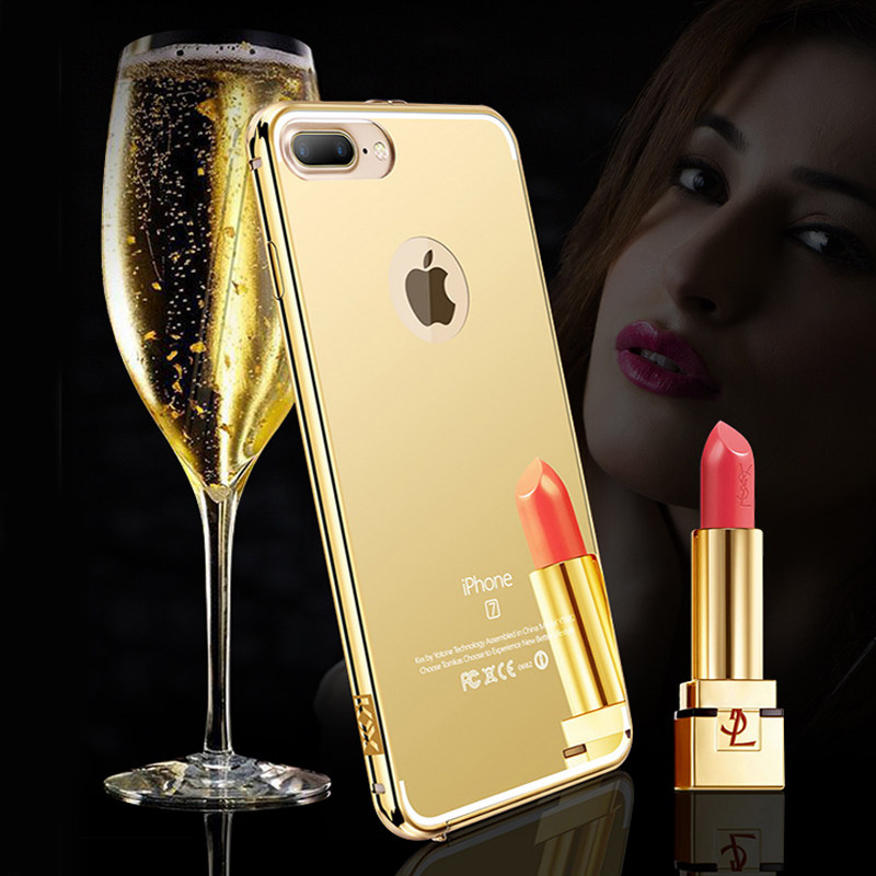 KXX Luxury Electroplate Stainless Steel Metal Bumper Acrylic Mirror Back Cover Case for Apple iPhone 7 Plus & iPhone 7