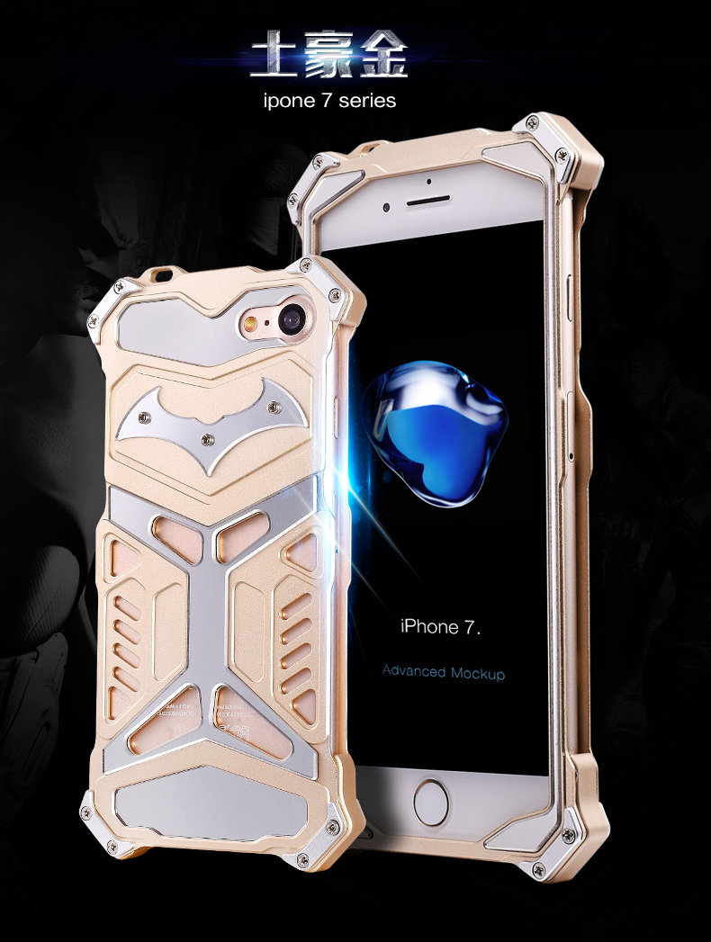 Crescent Knife Batman Stainless Steel Mirror Shockproof Aluminum Metal Case Cover for Apple iPhone 7 Plus & iPhone 7