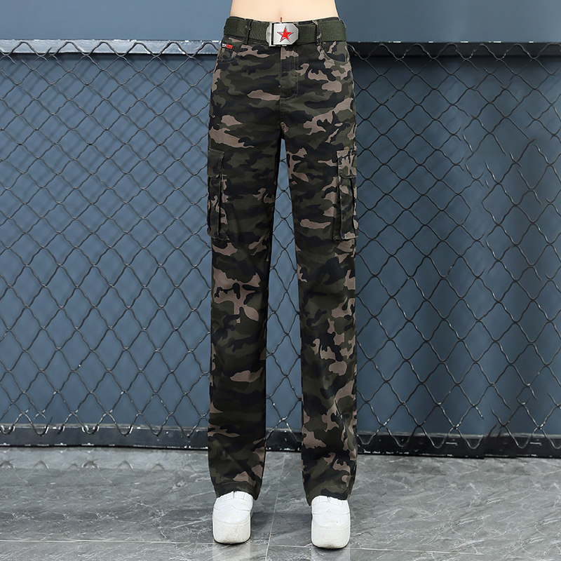 Camouflage pants women's high waist 2022 high-end fashion cotton outdoor large size loose casual sailor dance straight pants trend