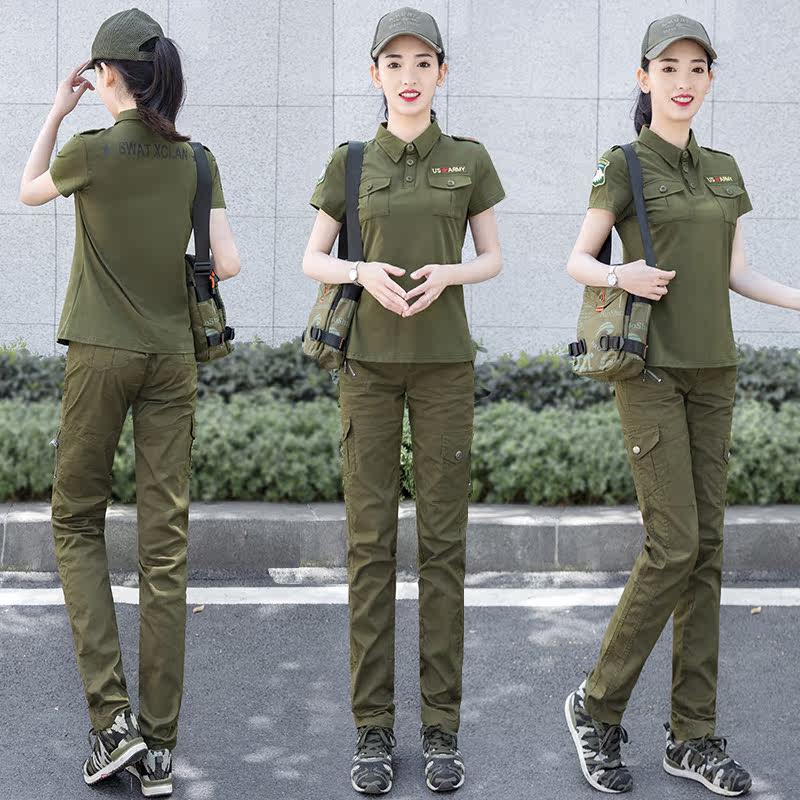 Summer sailor dance suit female 2022 outdoor black lapel short-sleeved casual square dance pants two-piece trendy