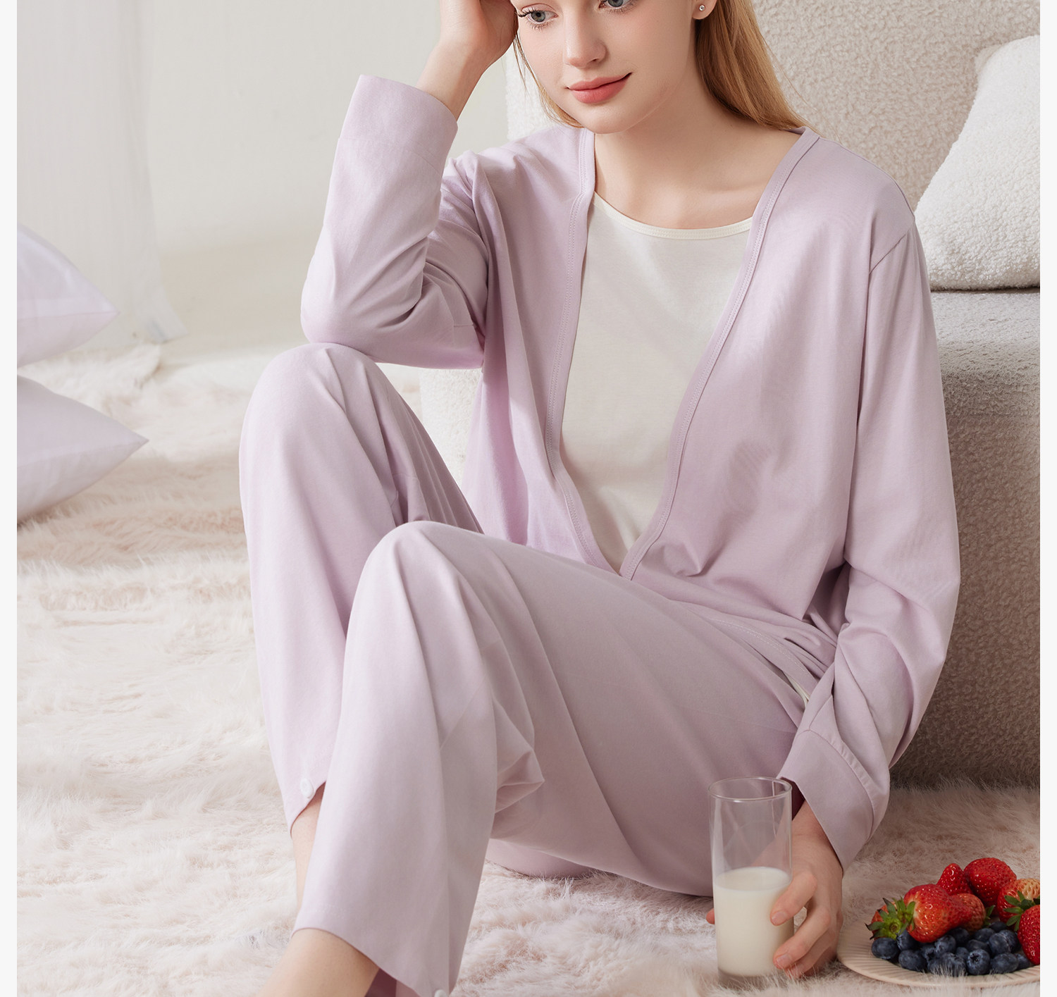 芬也月子服秋冬纯棉透气可哺乳上衣孕妇产后喂奶哺乳衣外出家居服 — 30