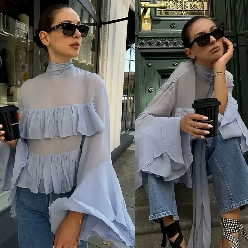 Liyu Tingting French-Style Pure and Elegant Niche Lightweight Chiffon Top with Ruffled Ribbons and a Socialite Vibe Liyu Tingting French-Style Pure and Elegant Niche Lightweight Chiffon Top with Ruffled Ribbons and a Socialite Vibe