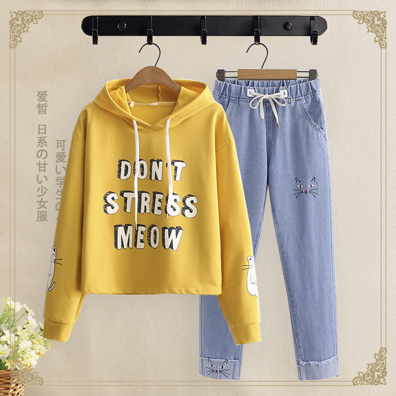 Middle school students spring suit female 2021 new Japanese girl spring and autumn two-piece college style loose two-piece suit