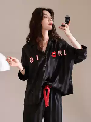 Pajamas women's summer Thin Ice Silk Korean fashion two-piece set 2021 New Ladies Spring and Autumn Silk home clothes