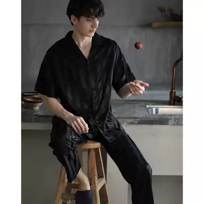 Pajamas men summer Thin Ice Silk high end men summer casual loose short sleeve trousers Silk Home suit suit
