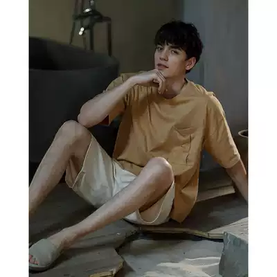 Pajamas men summer cotton thin short sleeves can be worn outside 2021 new casual loose men's home wear suit