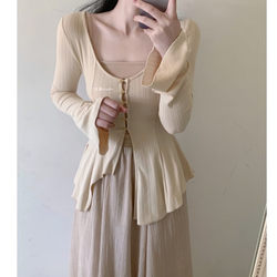 ເສື້ອຢືດ Retro trumpet sleeve cardigan Zen skirt gentle lady new Chinese suit jacket protection top shawl summer