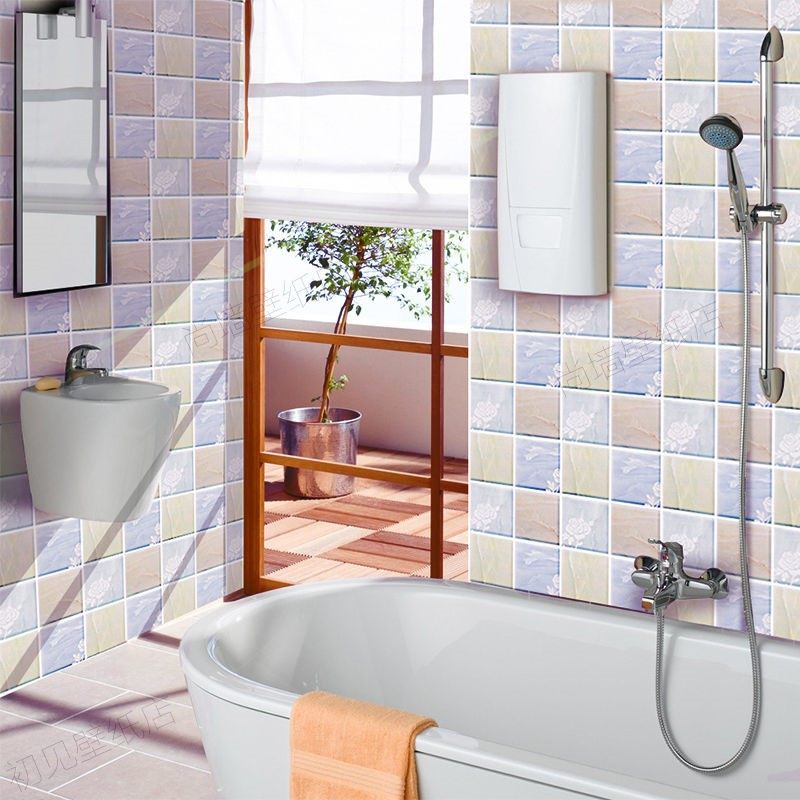 Self-adhesive wallpaper bathroom waterproof moisture-proof sticker kitchen anti-high-temperature resistant hearth dressing room Toilet Tile Wallpaper