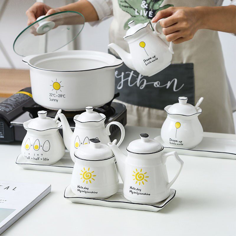 Vinegar Bottle Chili Jar Oil Vinegar Jar Day Style Nordic Soy Sauce Combined Sets of Sauce Box Kitchen Merchants with Seasoning Jar