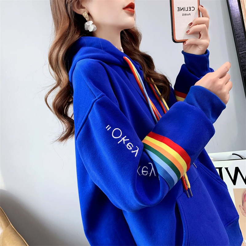 Clearance Sale~ Klein Blue Plus Size Women's Fleece-Lined Warm Embroidered Hoodie Jacket Trendy Thin Style Clearance Sale~ Klein Blue Plus Size Women's Fleece-Lined Warm Embroidered Hoodie Jacket Trendy Thin Style