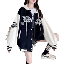 Large size womens velvet thickened zipper cardigan baseball jacket 2022 new autumn and winter Korean style loose sweatshirt trend