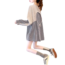 Plus size womens mid-length spliced ​​thin sweatshirt 2024 spring and autumn new Korean style long-sleeved top trendy