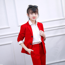 Girls' suit suit suit jacket fashion foreign model walk show performance host dress red little suit autumn winter