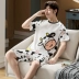 Cộng với phân bón XL nam ngắn tay bộ đồ ngủ cotton mùa hè mỏng phần thanh thiếu niên, trung niên người đàn ông béo 200 pound 300 pound Set Bộ đồ