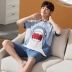 Cộng với phân bón XL nam ngắn tay bộ đồ ngủ cotton mùa hè mỏng phần thanh thiếu niên, trung niên người đàn ông béo 200 pound 300 pound Set Bộ đồ