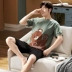 Cộng với phân bón XL nam ngắn tay bộ đồ ngủ cotton mùa hè mỏng phần thanh thiếu niên, trung niên người đàn ông béo 200 pound 300 pound Set Bộ đồ
