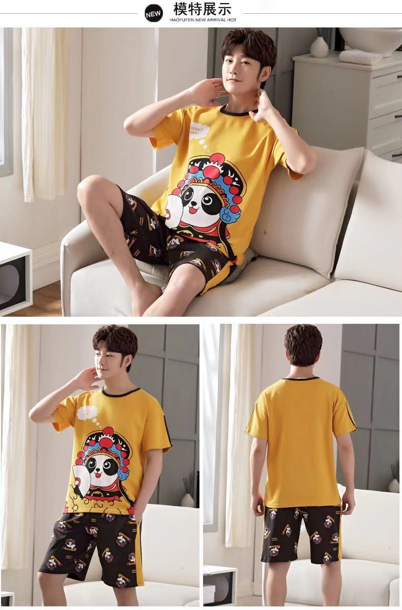 Cộng với phân bón XL nam ngắn tay bộ đồ ngủ cotton mùa hè mỏng phần thanh thiếu niên, trung niên người đàn ông béo 200 pound 300 pound Set các kiểu đồ bộ đẹp