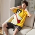 Cộng với phân bón XL nam ngắn tay bộ đồ ngủ cotton mùa hè mỏng phần thanh thiếu niên, trung niên người đàn ông béo 200 pound 300 pound Set Bộ đồ