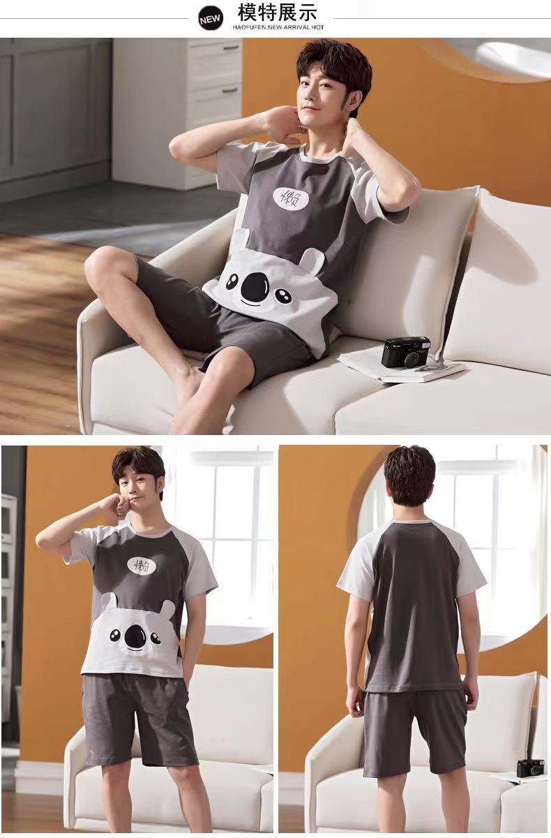 Cộng với phân bón XL nam ngắn tay bộ đồ ngủ cotton mùa hè mỏng phần thanh thiếu niên, trung niên người đàn ông béo 200 pound 300 pound Set các kiểu đồ bộ đẹp