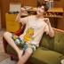 Cộng với phân bón XL nam ngắn tay bộ đồ ngủ cotton mùa hè mỏng phần thanh thiếu niên, trung niên người đàn ông béo 200 pound 300 pound Set Bộ đồ