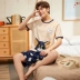 Cộng với phân bón XL nam ngắn tay bộ đồ ngủ cotton mùa hè mỏng phần thanh thiếu niên, trung niên người đàn ông béo 200 pound 300 pound Set Bộ đồ