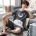 Cộng với phân bón XL nam ngắn tay bộ đồ ngủ cotton mùa hè mỏng phần thanh thiếu niên, trung niên người đàn ông béo 200 pound 300 pound Set Bộ đồ