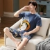 Cộng với phân bón XL nam ngắn tay bộ đồ ngủ cotton mùa hè mỏng phần thanh thiếu niên, trung niên người đàn ông béo 200 pound 300 pound Set Bộ đồ