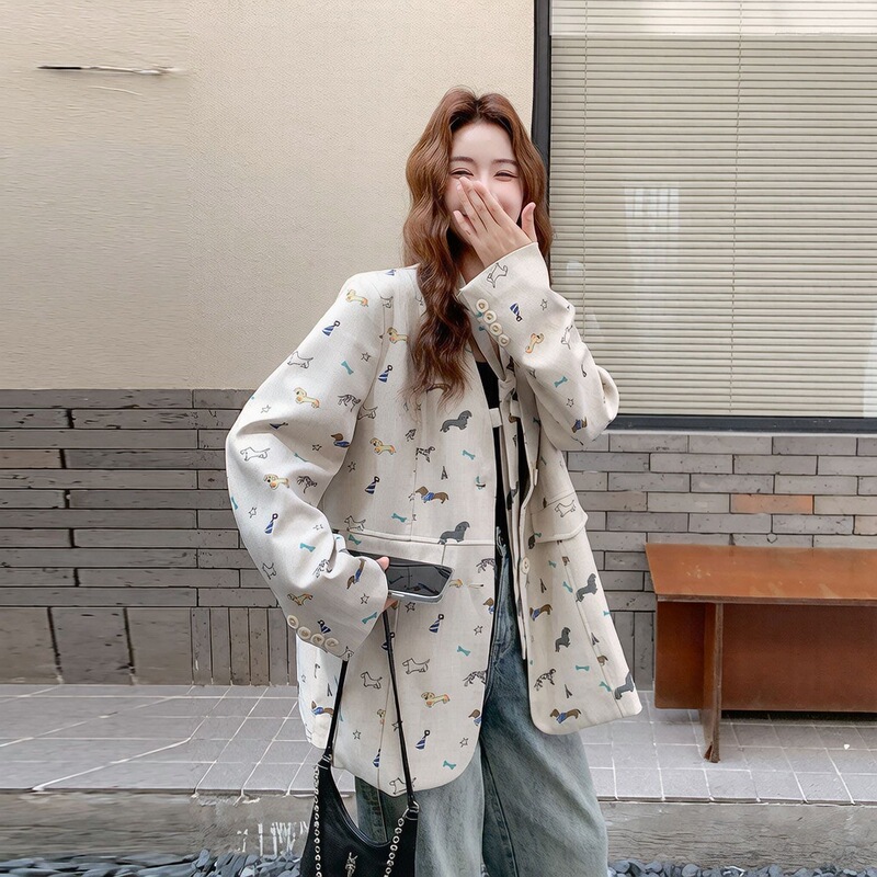 Puppy Print Chanel-Style Blazer 2026 New Women's Spring and Autumn Unique and Super Stylish Design Blazer Jacket