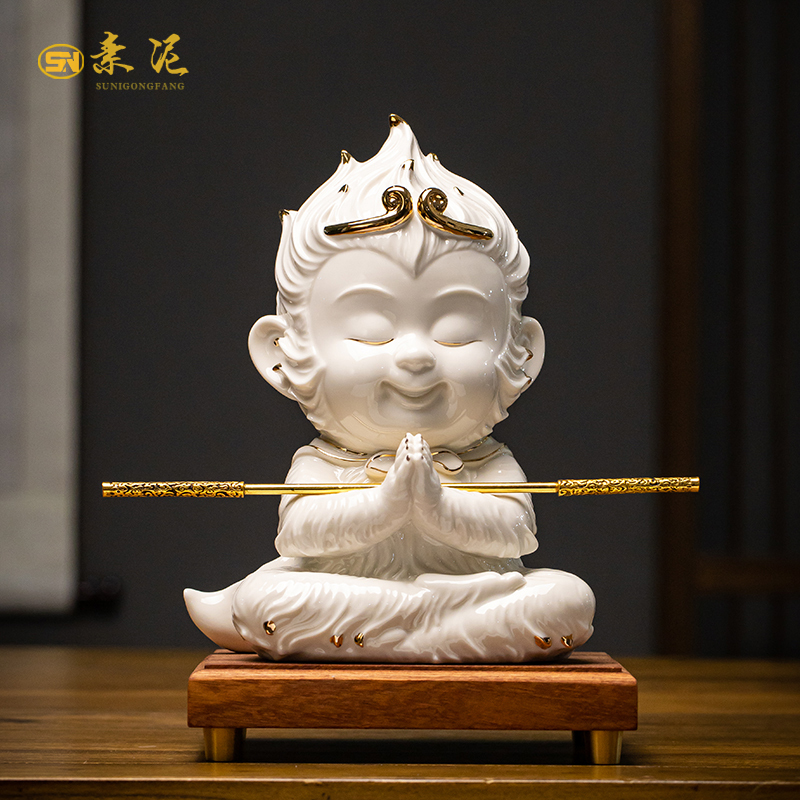 Ceramic Monkey King Sun Wukong Figurine, Monkey King, Inverted Incense Burner, Zen Lamp, Entrance Decoration