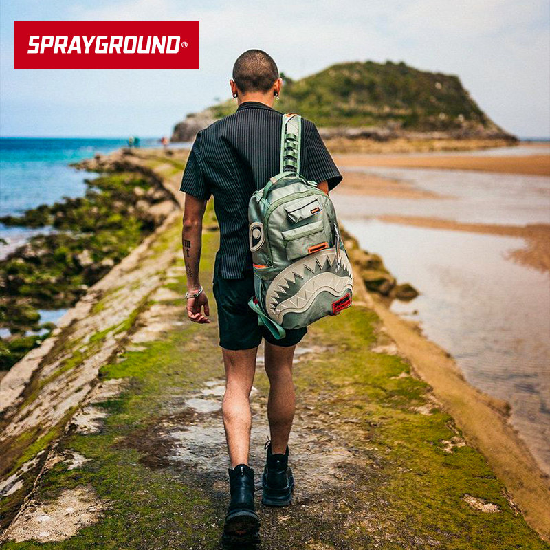 sprayground2022 new special forces double shoulder bag shark mouth fashion green tide exploits student USA