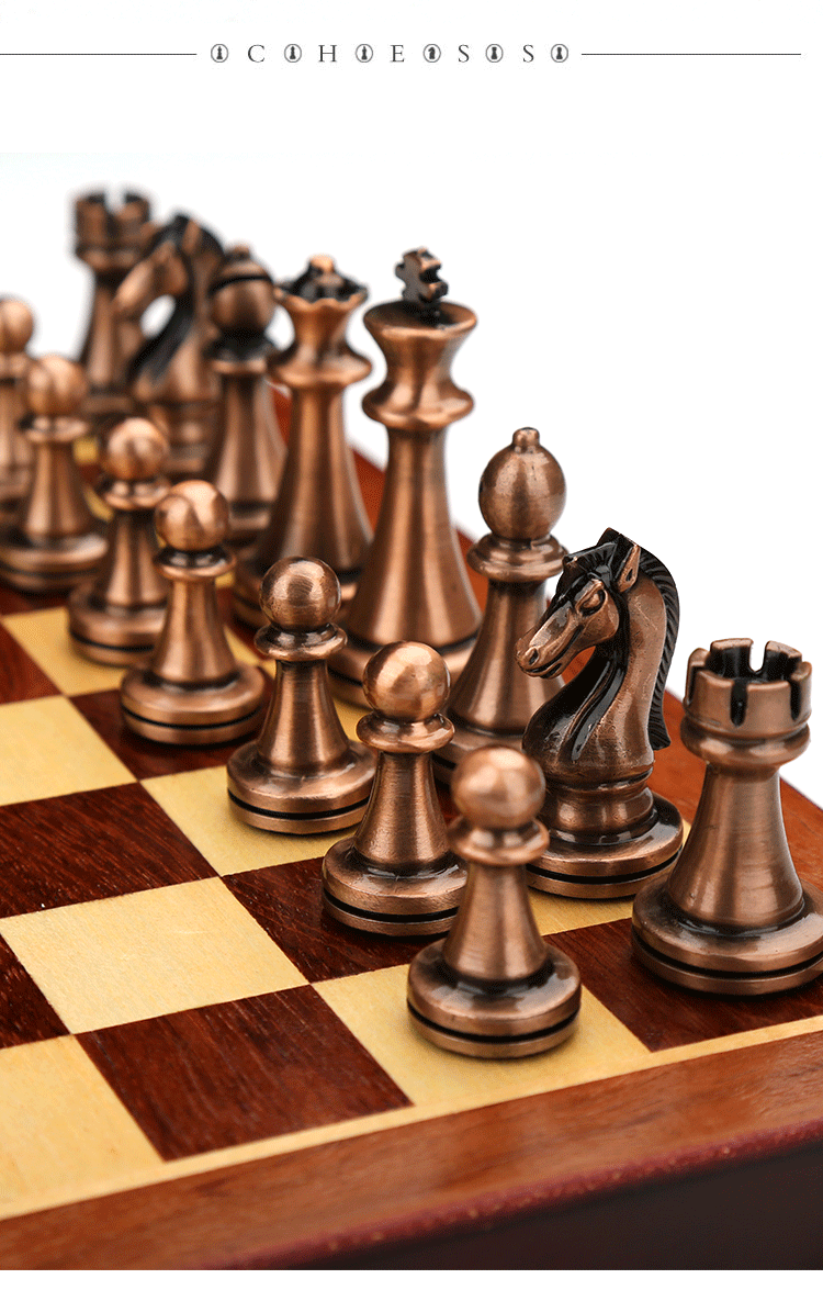 Шахматы 金属国际象棋套装折叠棋盘初学者成人儿童大号古铜色棋送礼摆件