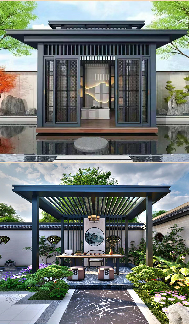 新中式凉亭户外庭院铝合金亭子遮阳挡雨花园别墅院子装饰户外休闲-阿里巴巴
