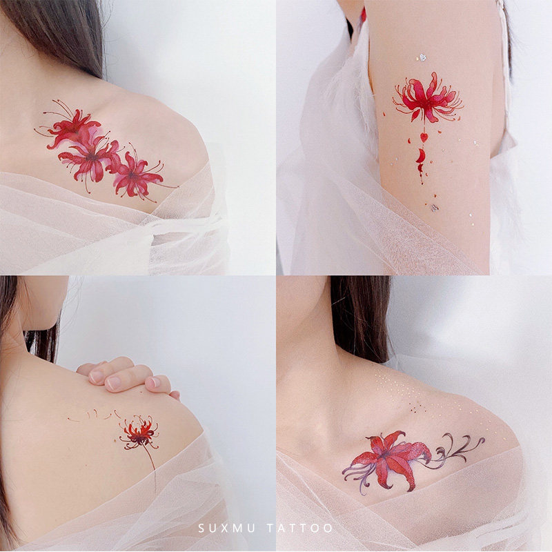 Su Xiaomu The other side of the collarbone flower large pattern tattoo sticker waterproof women long-lasting Manju Shahua net red set sticker