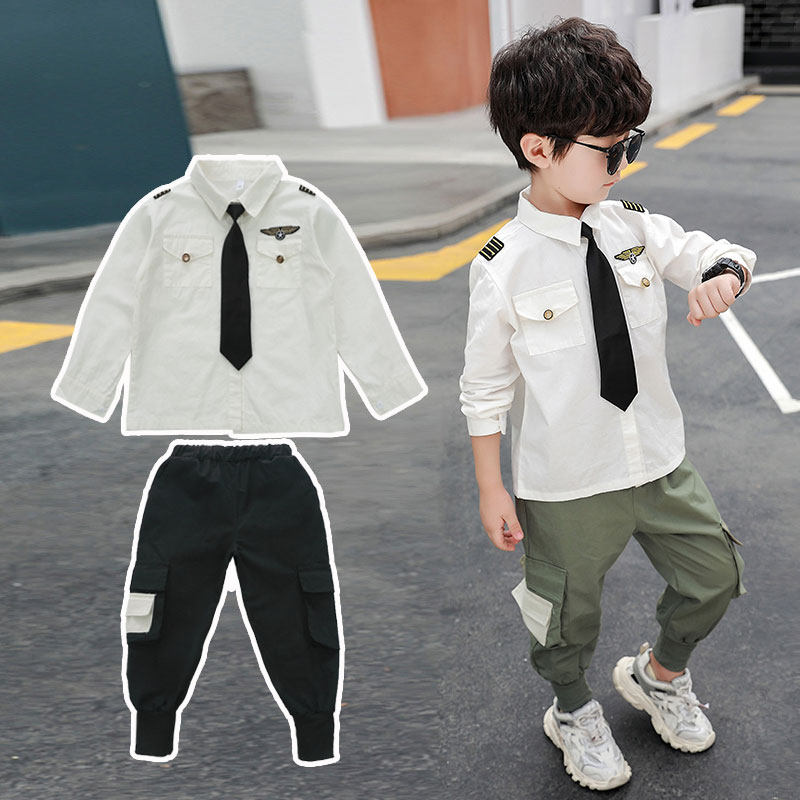 Children's clothing boys' suits 2021 new spring and autumn children's baby long-sleeved uniforms captain clothes foreign style net red fashion trend