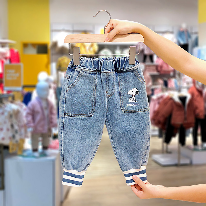 Shnuby Snoopy children casual denim jeans for men and women 2022 new spring and autumn baby bunches of pants