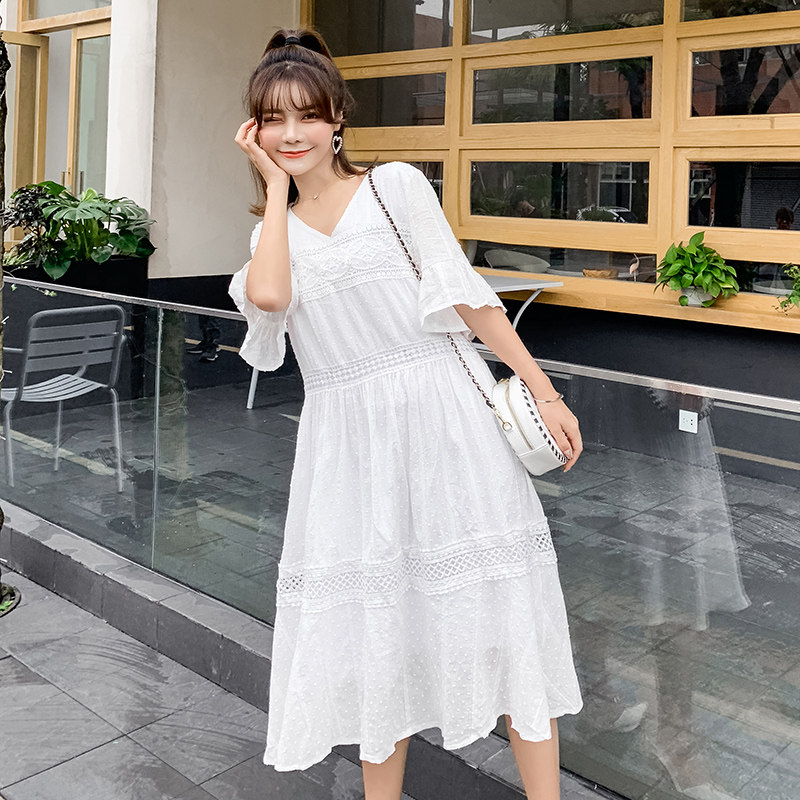 Maternity summer dress 2021 new maternity summer dress medium and long version lace maternity dress V-neck long dress