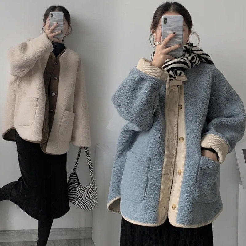Pregnant women's coat autumn and winter cover belly outerwear foreign style loose lambswool coat cardigan dress suit fashion style