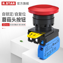 R star button switch mushroom head Self-reset round flat head self-locking start stop 22mm power switch