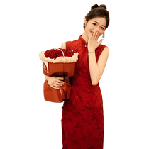 Red toast dress for the bride new Chinese style cheongsam engagement dress for small people white dress can be worn in daily life dressing gown