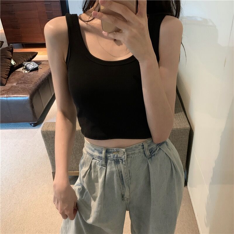 Trendy European and American Style Sleeveless Camisole for Women, Summer Outerwear, ins Trendy Crop Top for Hot Girls, Sporty Short Top