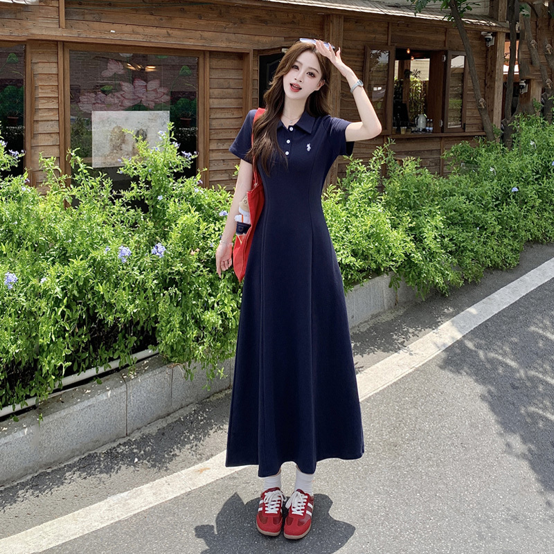 Plus Size Preppy Style Age-Reducing Polo Collar Dress Women's Summer New Fat mm Waist Slimming Look Long and Short Skirt Plus Size Preppy Style Age-Reducing Polo Collar Dress Women's Summer New Fat mm Waist Slimming Look Long and Short Skirt