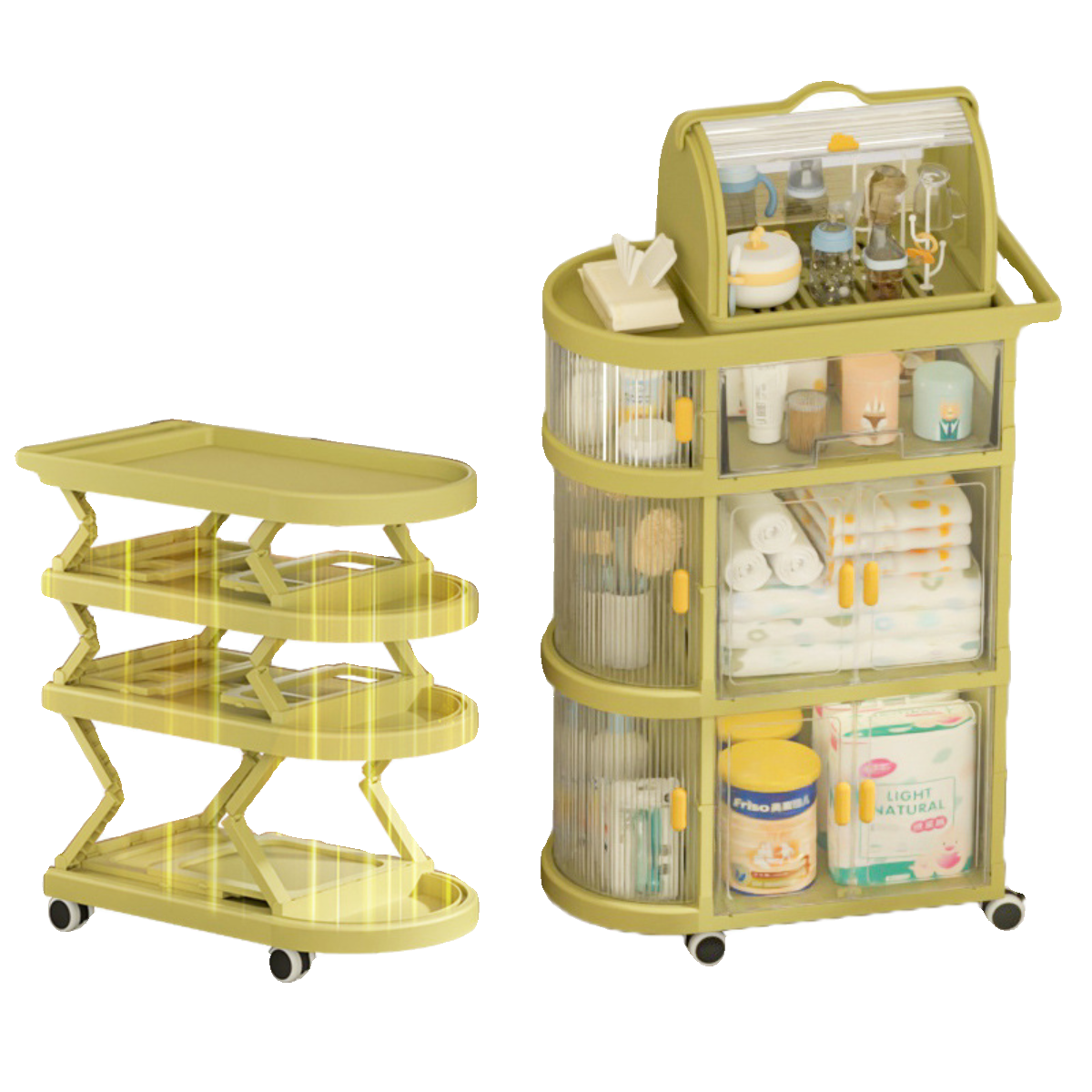 Children's folding storage system, trolley for bedroom