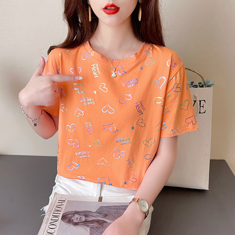 2026 Summer New Style Heart Print Short-Sleeve T-Shirt for Women, Trendy and Popular on Instagram, Thin Tie-Dye Short-Sleeve Top for Women