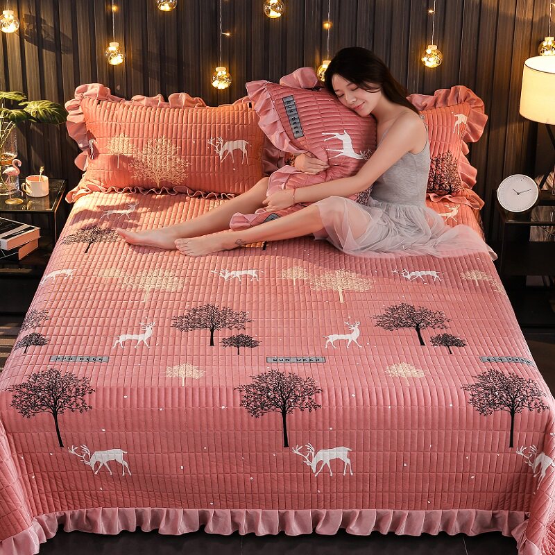 Crystal velvet bed cover Single piece thickened velvet Three-piece bed set Cotton milk velvet Tatami Kang cover blanket winter