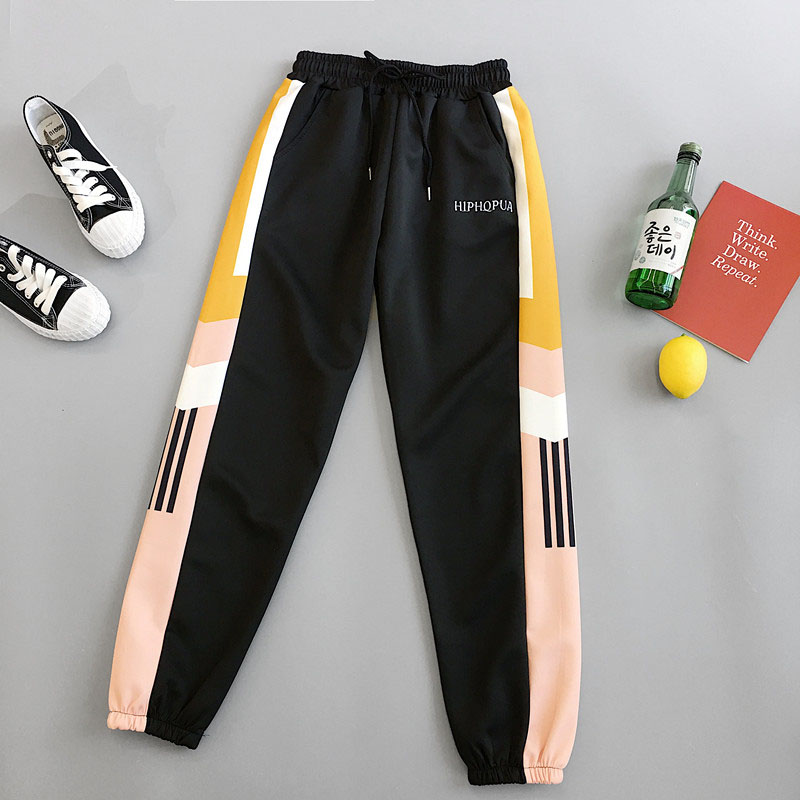 BlackSuperfire motion trousers female waitmore Korean version tide ins student hiphop easy BF wind Tie one's feet Casual pants