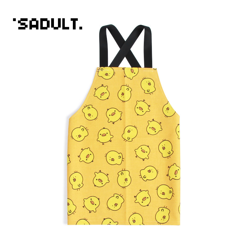 Yellow cute cartoon little yellow chicken kitchen cotton and hemp apron thickened home household sleeveless cooking apron oil-proof