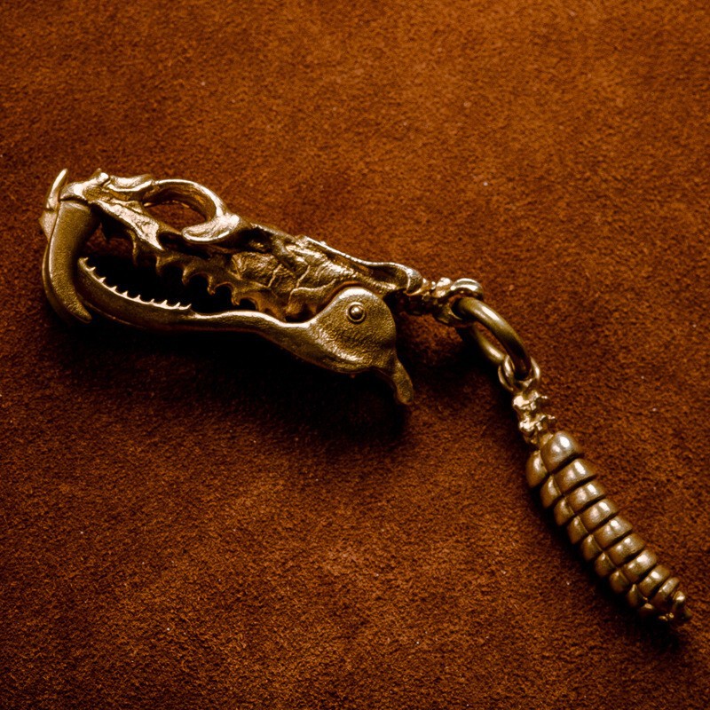 Copper Pendant Snake Skull Rattlesnake Tail Keychain Vintage Distressed Ornament Brass Metal Accessory Pendant