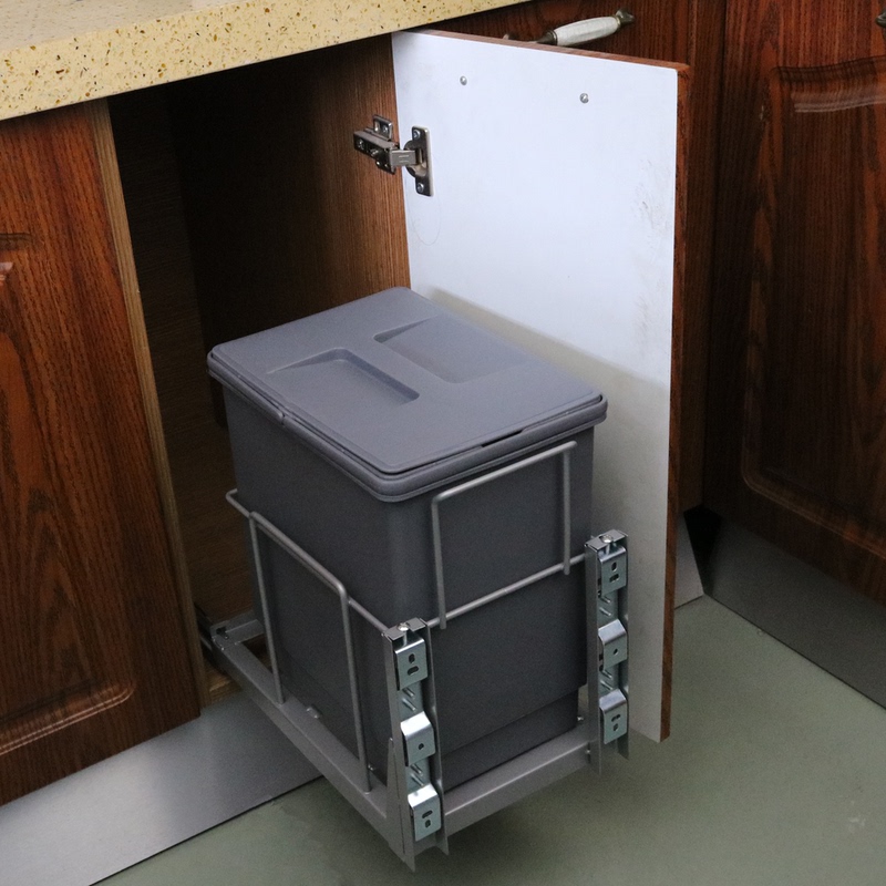 Kitchen Sliding Basket with Damping Rail, Hidden Embedded Trash Can with Lid, Shallow and Narrow Storage Box for Organizing Rice and Flour in the Cabinet Kitchen Sliding Basket with Damping Rail, Hidden Embedded Trash Can with Lid, Shallow and Narrow Storage Box for Organizing Rice and Flour in the Cabinet