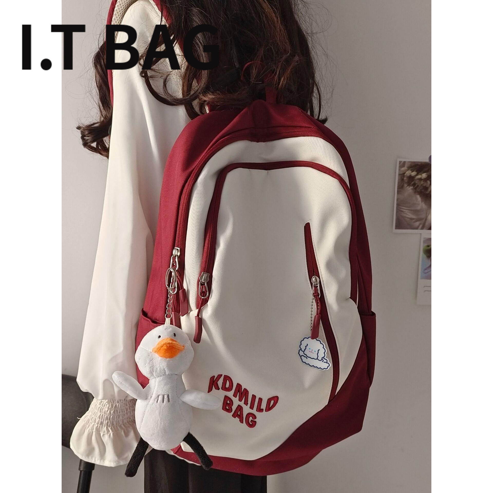 Tide card I T BAG school bag female 2024 college students large capacity secondary school students with double shoulder bag computer bag for men's pets-Taobao